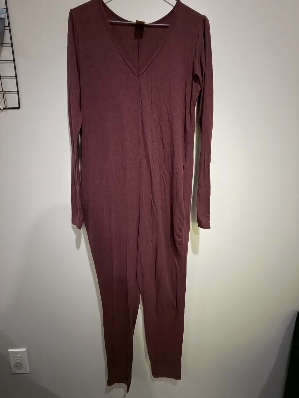 Smash + Tess Long Sleeve V-Neck Midi Dress in Burgundy